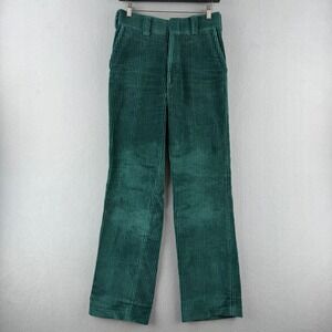 Vintage 70s Wide Wale Corduroy Pants Mens Fits 27x31 Straight Green Talon Zip